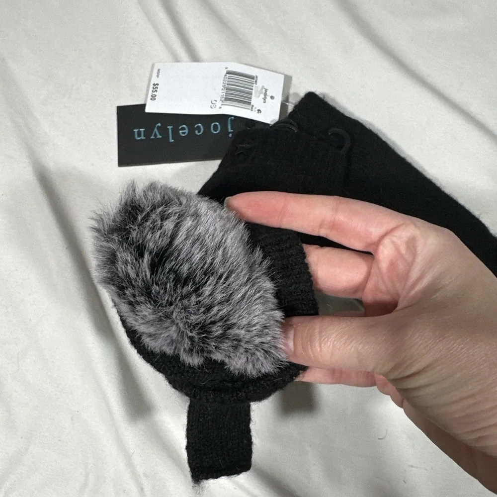 NWT $55 Jocelyn Faux Fur‎ Lined Fingerless Mittens OS Back #U1563